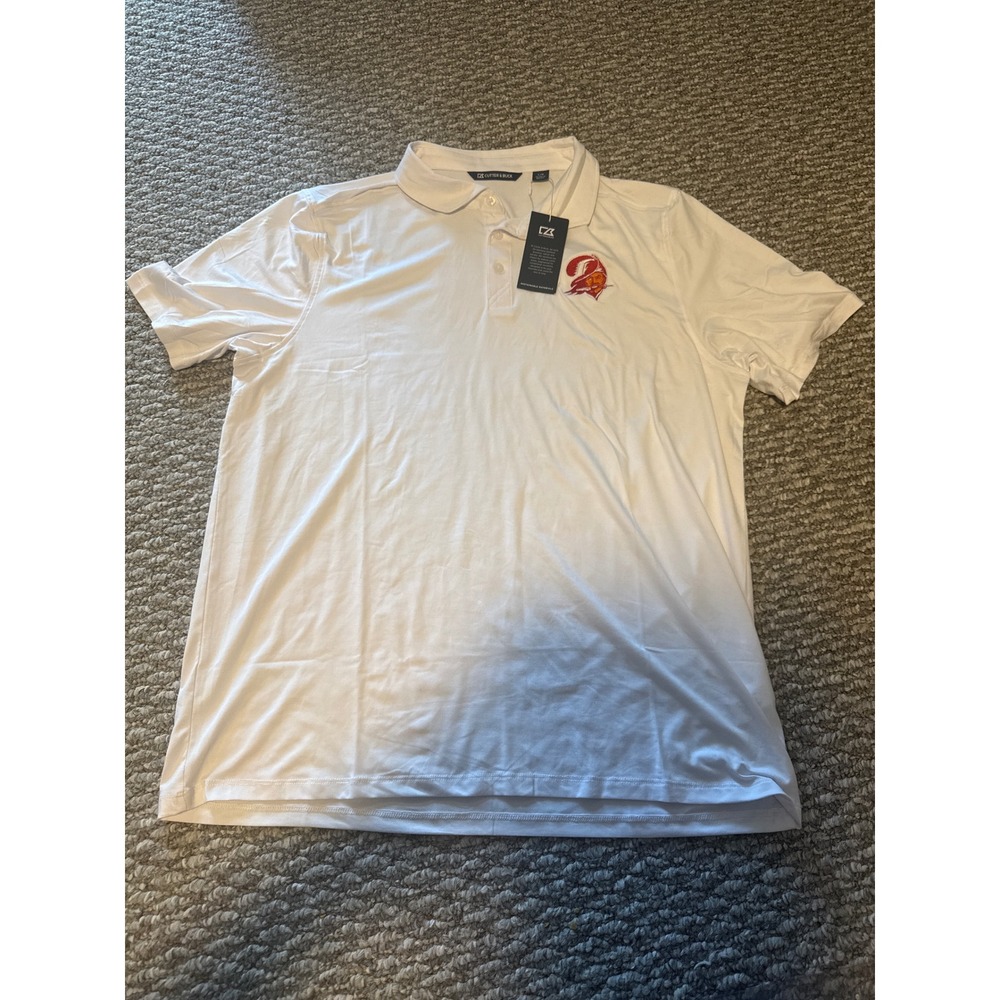 Cutter & Buck Mens Tampa Bay Buccaneers Polo Shirt White L Coastline Retro Logo